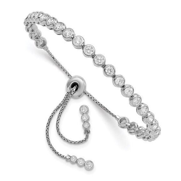 Sterling Shimmer Sterling Silver Rhodium-plated 35 Stone CZ Adjustable Bracelet - Picture 1 of 3